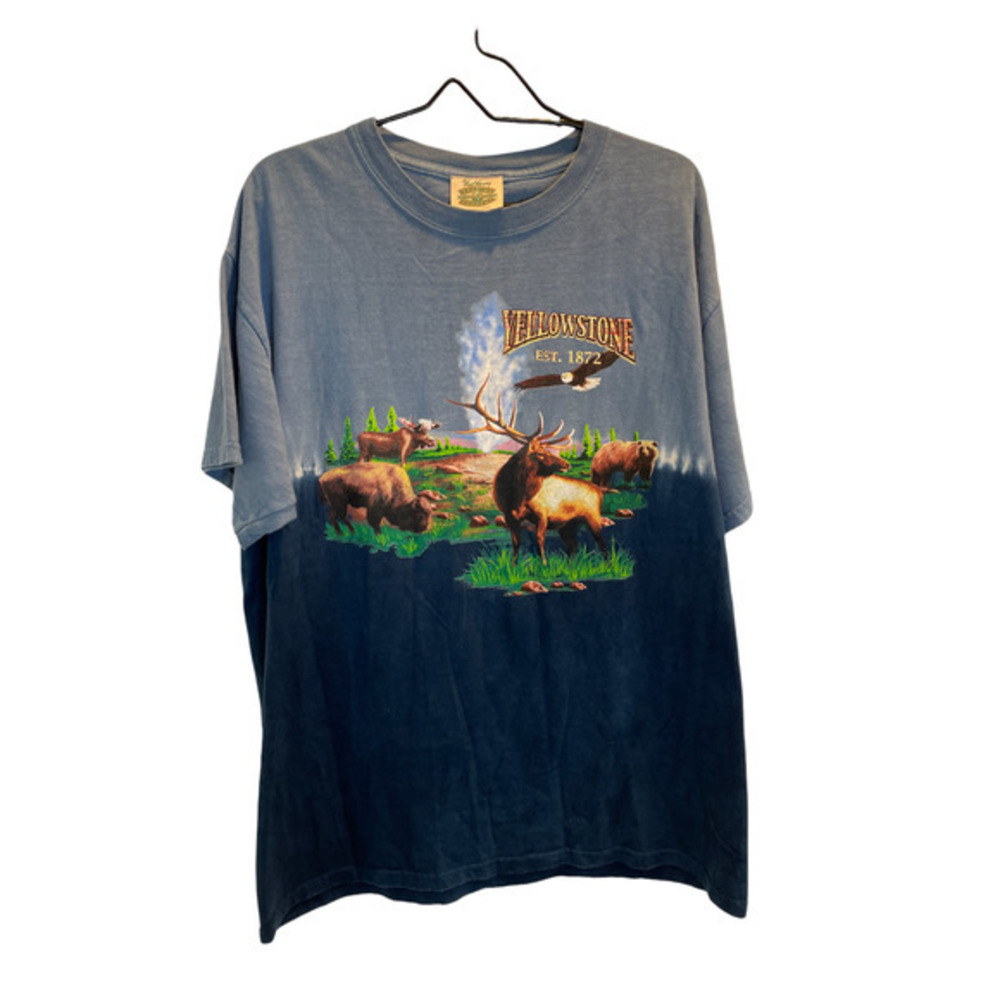 Fred Harvey Trading Yellowstone Tie Dye Elk Buffalo Moose Eagle Bear Sz. L Tee